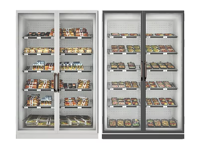 Commercial Double Door Display Refrigerator with Multiple Shelves of Packaged Foods for Supermarket 3d model