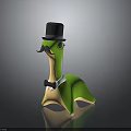 Green Anthropomorphic Character with Top Hat Mustache Bow Tie and Slender Body
