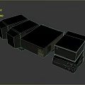 Industrial Machinery Units Stacked And Arranged With Dark Gray Exteriors And Yellow Warning Labels