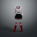Cheerleader Costume With White Long Sleeve Top Black Skirt And Striped Socks