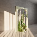 Decorative White Frame With Bamboo Plants Lotus Leaves Flowers And Light Shadows Against Gray Wall
