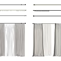 Pleated Curtain Panels In Gray And Beige With Metal And Wooden Rods