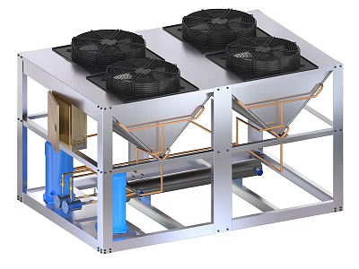 Industrial Heavy Duty Cooling Equipment with Four Fans Metal Frame and Copper Pipes 3d model