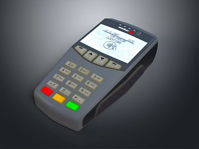 Gray Electronic POS Payment Terminal With Digital Screen And Keypad Buttons 3d model