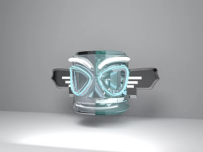 Modern Ceramic Vessel With Transparent Body And Wing Shaped Decorations On White Surface 3d model