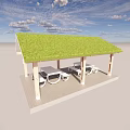 Outdoor Pavilion Featuring Green Roof With Tables Chairs And People Walking