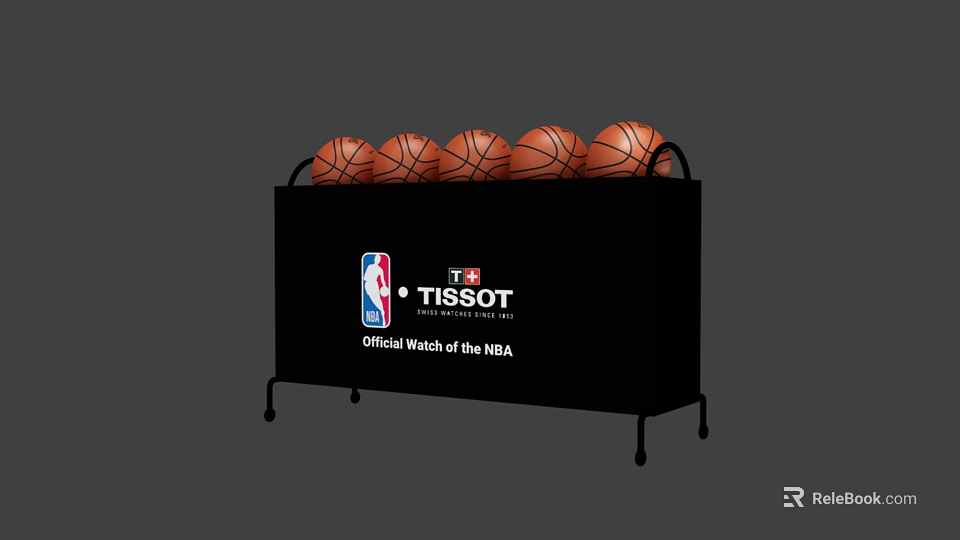 Black Cart Holding Multiple Basketballs with TISSOT NBA Official Watch Logo 3d model 