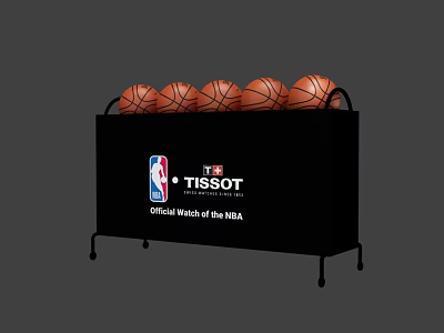 Black Cart Holding Multiple Basketballs with TISSOT NBA Official Watch Logo 3d model