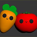 Cute Carrot Tomato Shaped Dolls With Orange Red Bodies Green Leaves And Smiling Faces