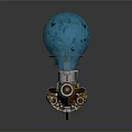 Cosmic Steampunk Spacecraft With Blue Celestial Sphere And Wooden Brass Propellers