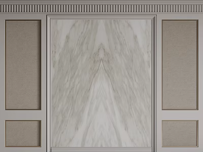 Lines Outlining Symmetrical Marble Panel And Gray Frame In Wall Decor With Fabric Panels 3d model