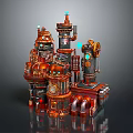 Steampunk Themed Mechanical Equipment With Towers Pipes Gears And Glowing Elements