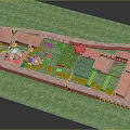 Detailed Yard Model Layout With Buildings Lawn Paths And Fence Design