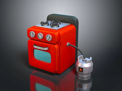 Red Mini Stove with Control Knobs Burners and Gas Cylinder for Daily Use 3d model