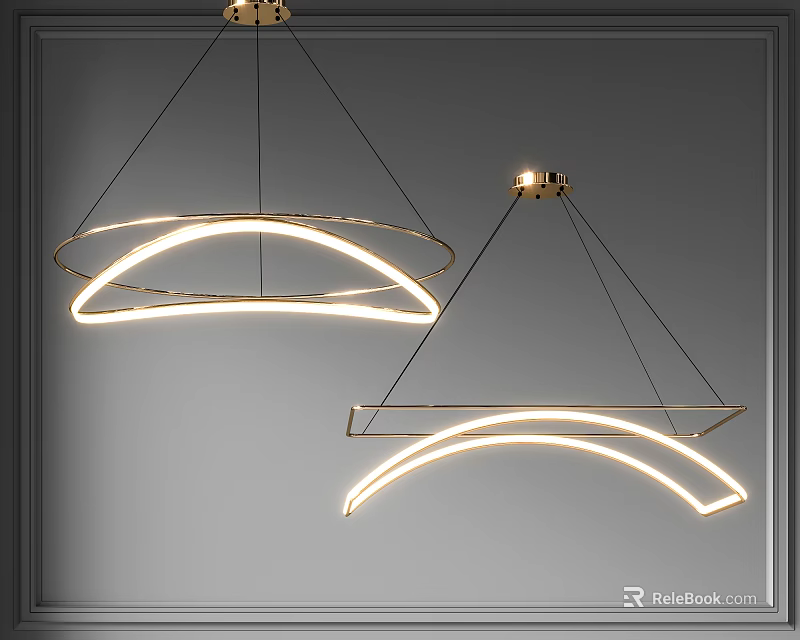 Modern Minimalist Chandelier Design With Arched LED Light Strips And Metal Frame 3d model 
