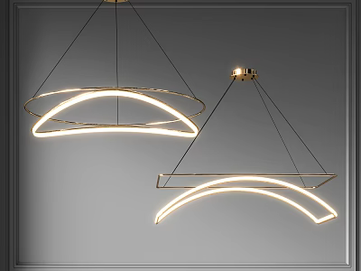 Modern Minimalist Chandelier Design With Arched LED Light Strips And Metal Frame 3d model