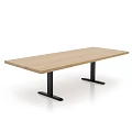 Modern Sleek Rectangular Light Wooden Dining Table With Simple Black Metal Legs Design 3d model
