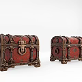 Red Ornate Carved Vintage Chests With Metal Accents And Decorative Details