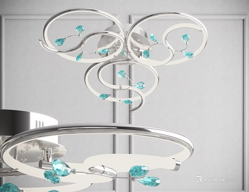 Modern Ceiling Light With Silver Curved Frame And Blue Crystal Accents 3d model