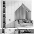 Cozy Kids Bed with House Shaped Headboard Decorative Cloud Lights Light Wood Storage