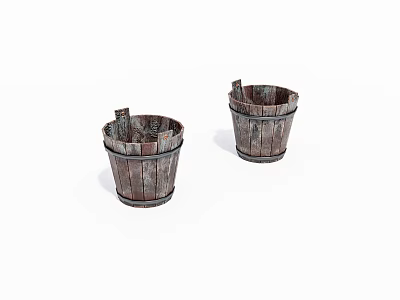 Old Worn Wooden Buckets With Rustic Design And Distressed Finish 3d model