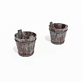 Old Worn Wooden Buckets With Rustic Design And Distressed Finish
