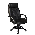 Black Leather Office Chair With High Back Armrests Swivel Base And Stitched Design