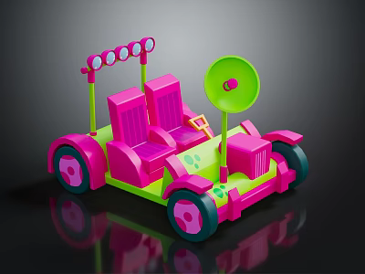 Pink And Green Toy Car Shaped Kids Furniture With Two Seats Lights And Decorative Wheels 3d model