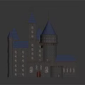 Cartoon Castle Scene With Medieval Style Blue Spires Multiple Towers And Brick Walls