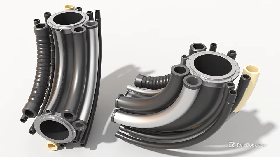 Industrial Equipment Durable Metal Pipes Curved Tubes And Connectors For Machinery 3d model 