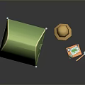 Game and Movie Character With Green Tent Small Table Camping Supplies And Shovel