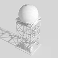 Military Weapon Radar Tower With White Spherical Dome Blue Metal Structure And Staircase