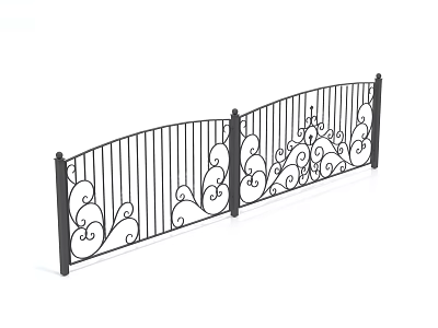 Wrought Iron Fence With Decorative Scroll Patterns And Elegant Curved Design 3d model