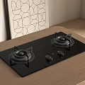 Black Glass Gas Stove On Wooden Kitchen Counter With Abstract Wall Art
