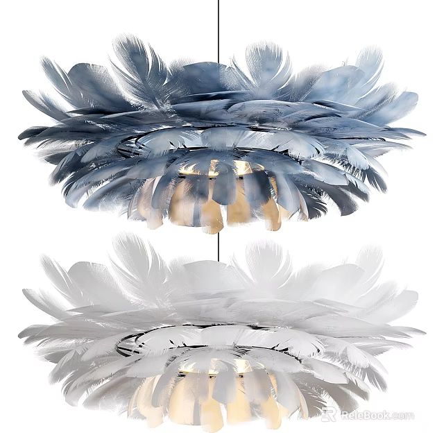 Elegant Modern Blue And White Feather Chandelier Design For Interior 3d model 