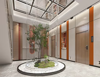Modern Corridor Glass Tree Landscape 3d model