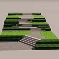 Scenic Urban Square Landscape with Stone Steps Pathway Green Lawns and Flowering Trees