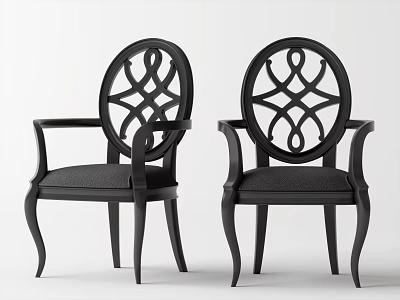 Stylish Black Accent Chairs With Armrests Openwork Backrest And Upholstered Seats 3d model