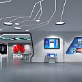 Modern HUAWEI Technology Exhibition Hall With Digital Display Screens Exhibition Counters And Ceiling Lights