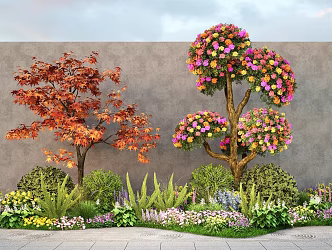Flower Mirror Plant Group Spherical Shrub Multi-head Shaped Bougainvillea Community Net Safflower Grass Green Plant Combination 3d model