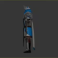 Blue Armored Warrior With Crown Cloak Hammer And Shield Design 3d model