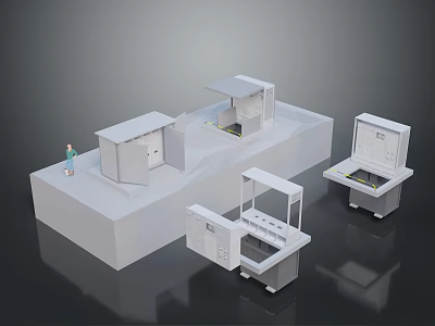 White Laboratory Equipment Models With Functional Modules And Human Figure 3d model