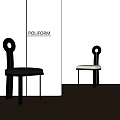 Poliform Black And White Dining Chairs With Circular Backrest In White Walls And Wooden Floor