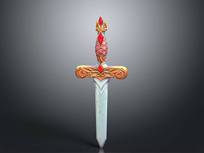 Ornate Sword Design With Golden Decorations Red Gemstones And Crown Top 3d model