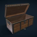 Open Commercial Wooden Storage Chest With Metal Hardware And Empty Interior For Business Storage Solutions