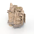Rock Cliff Structure 3D Model With Layered Stones And Small Architectural Elements