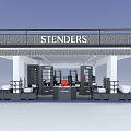STUDIOS Two Story Retail Store With White Pillars Black Railings Display Shelves And Balls