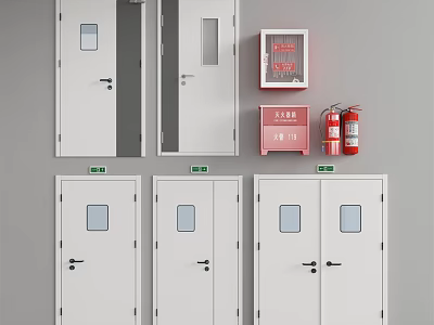Fire Safety Equipment Display Featuring Fire Doors Hydrant And Extinguishers 3d model