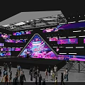 Large Indoor Multimedia Venue With Triangular LED Screen Purple Pink Lighting And Crowd 3d model