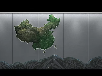 China Map Themed Background Wall With Green 3D Design And Gray Wave Pattern 3d model